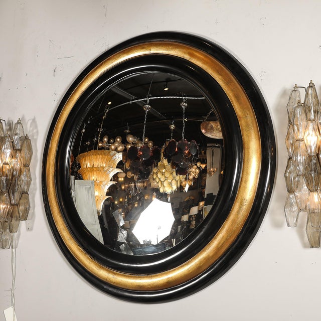 Mid-Century Modern Mid-Century Modernist Gilt & Black Lacquered Convex Mirror by Karl Springer For Sale - Image 3 of 8