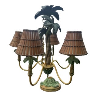 1980s Regency Style 6 Light Palm Tree Chandelier For Sale