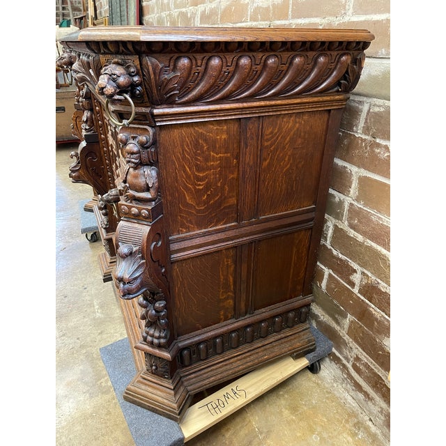 Brown Antique Renaissance Revival Carved Oak Sideboard For Sale - Image 8 of 11