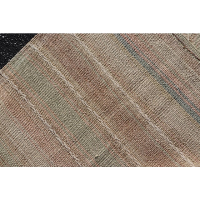 Textile Vintage Turkish Kilim With Soft Pastel Stripes in Sage, Sand, Blush, and Sky For Sale - Image 7 of 10