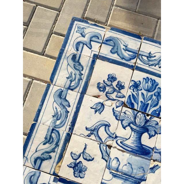 Antique 18th Century Portuguese Blue & White Floral Bouquet Tile Panel For Sale - Image 12 of 17