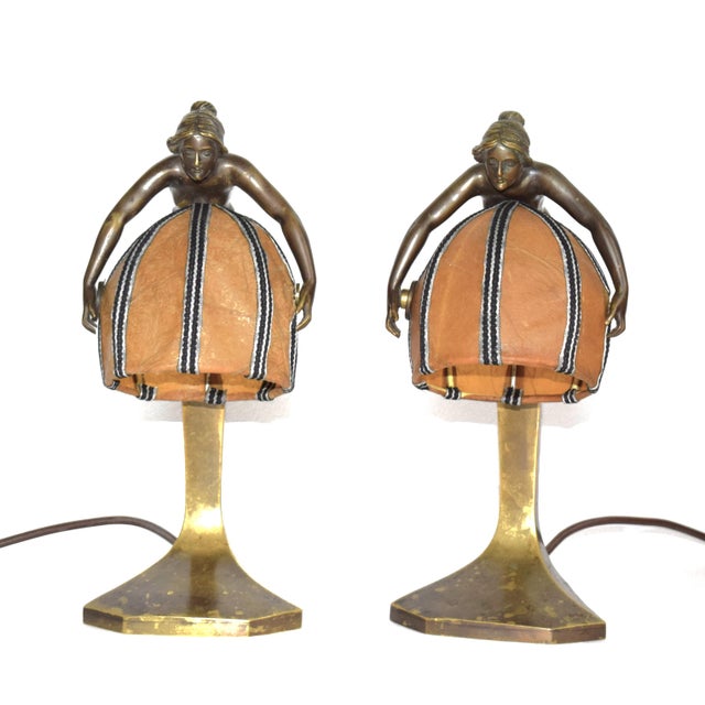 Art Nouveau Bronze Table Lamps from Rudolf Marschall, 1890s, Set of 2 For Sale - Image 3 of 12