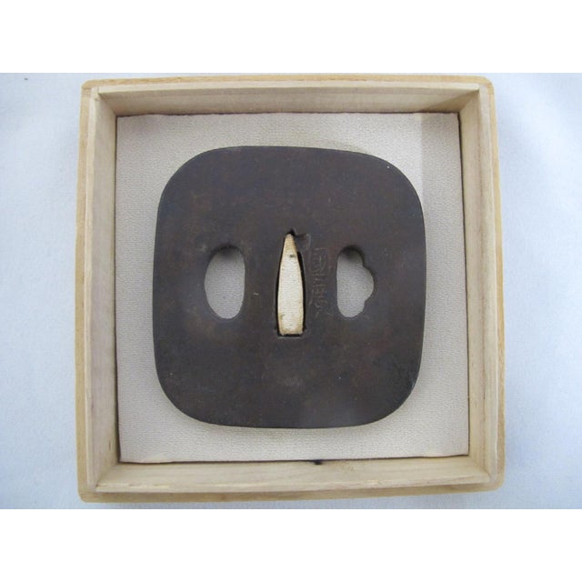 Antique Japanese Tsuba Iron Square Samurai Sword Guard Edo Period Signed For Sale In Portland, OR - Image 6 of 6