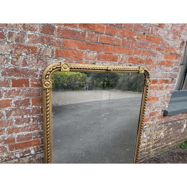 Large English 19th Century Arched Top Rope Twist Gilt Overmantle Mirror For Sale - Image 5 of 7