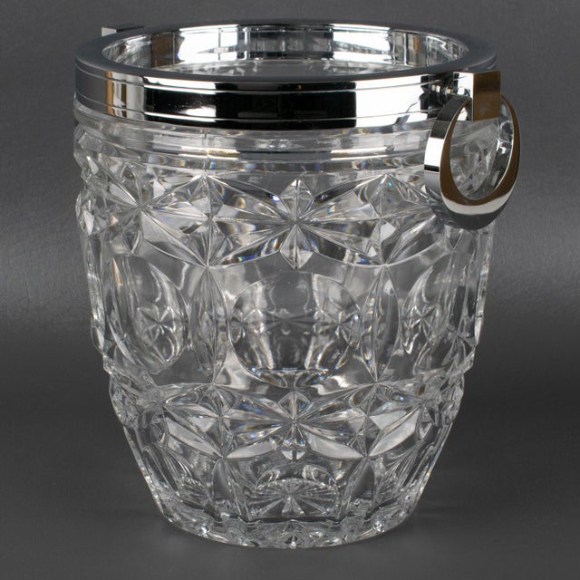 Art Deco Chrome and Crystal Champagne Ice Bucket by Alois Straszak for Le Crabe For Sale - Image 10 of 14