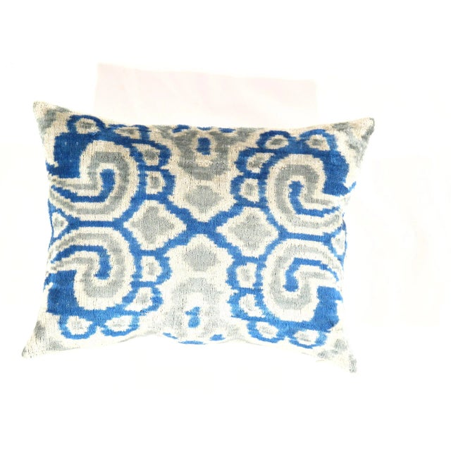 Modern Contemporary Blue Turkish Silk Ikat Pillow For Sale - Image 3 of 3