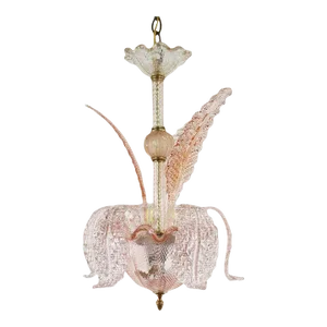 Mid-Century Coral Pink Frond Textured Murano Attributed to Barovier