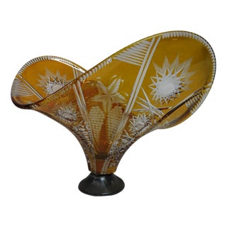 Bohemian Cut Crystal Centerpiece on Silver Base, 1980s For Sale