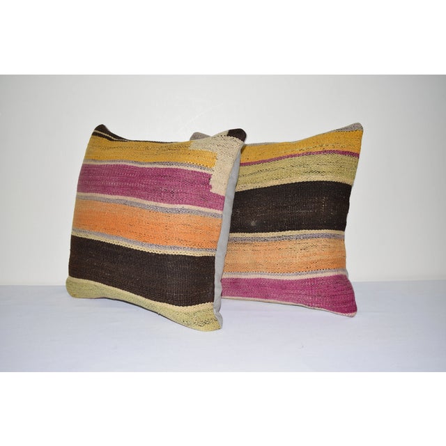 Mid-Century Modern Striped Turkish Kilim Pillow Cover - a Pair For Sale - Image 3 of 4