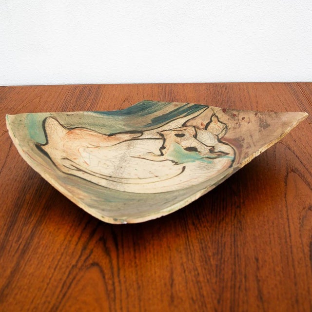 Mid Century Modern Art Pottery Tray Bull Cow Art Ceramic Decorative Raku Fired For Sale - Image 9 of 11