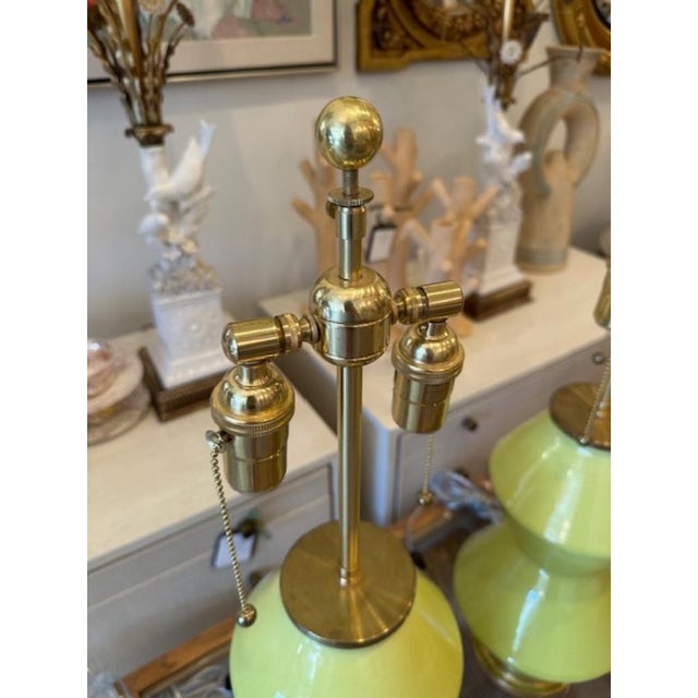 2010s Pair of Christopher Spitzmiller Zig Zag Lamps Chartreuse For Sale - Image 5 of 7