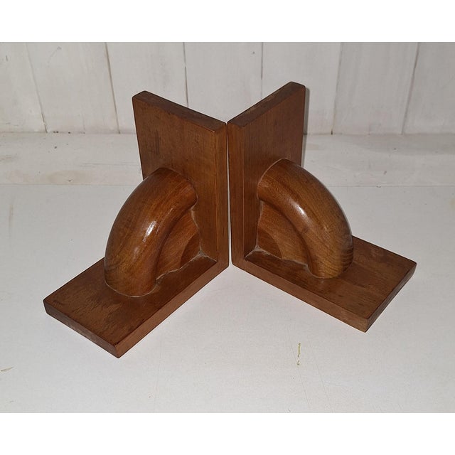 Art Deco German Bookends in Elm Wood, 1930s, Set of 2 For Sale - Image 4 of 5