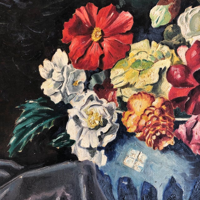 1940s Vintage Mid Century Modernist Still Life Painting With Flowers Signed Giacona For Sale - Image 5 of 7