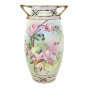 Antique Art Nouveau Porcelain Vase With Hand-Painted Floral and Gold Decoration
