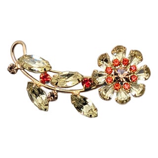 Vintage 1950s Signed Kramer Ny Faux-Citrine Flower Brooch For Sale