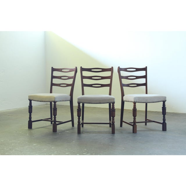 Brutalist Dark Oak Chairs in Light Upholstery, Denmark, 1960s, Set of 6 For Sale - Image 11 of 15