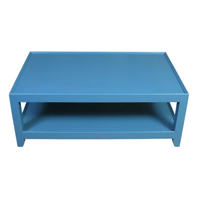 Painted Cerulean Blue Two Tier Coffee Table For Sale