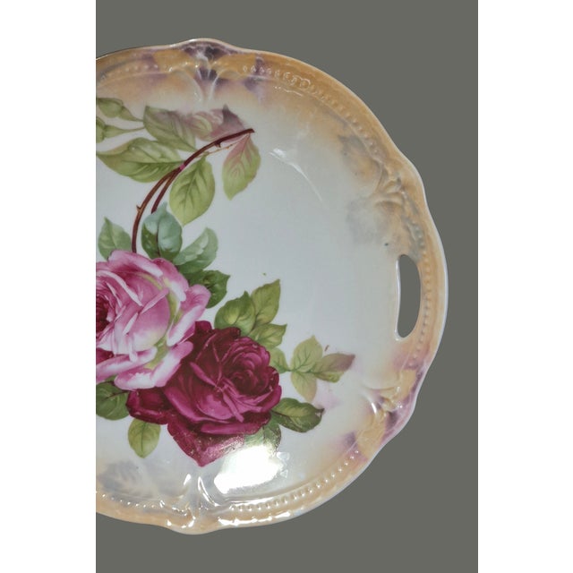 Victorian Vintage Romantic Roses Luster Edge Pierced Handles Serving Dissert Platter From Germany For Sale - Image 3 of 7