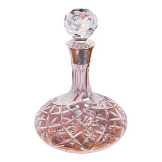 Vintage Full Bodied Wine Decanter, English, Cut Glass, Hallmarked Silver, Rioja For Sale
