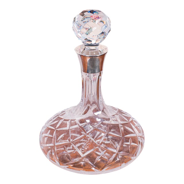 Vintage Full Bodied Wine Decanter, English, Cut Glass, Hallmarked Silver, Rioja For Sale