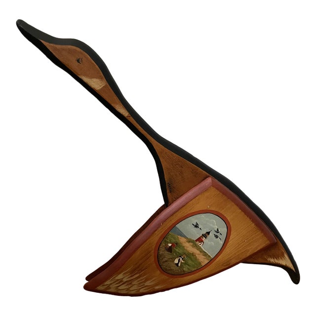Late 20th Century Hand Painted Wooden Folk Art Goose For Sale