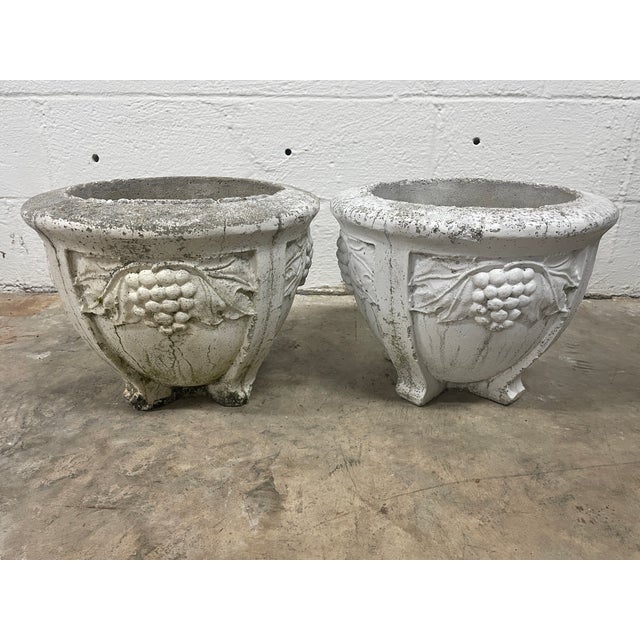 English Antique North Carolina Estate Concrete Grape Motif Garden Planters - A Pair For Sale - Image 3 of 10