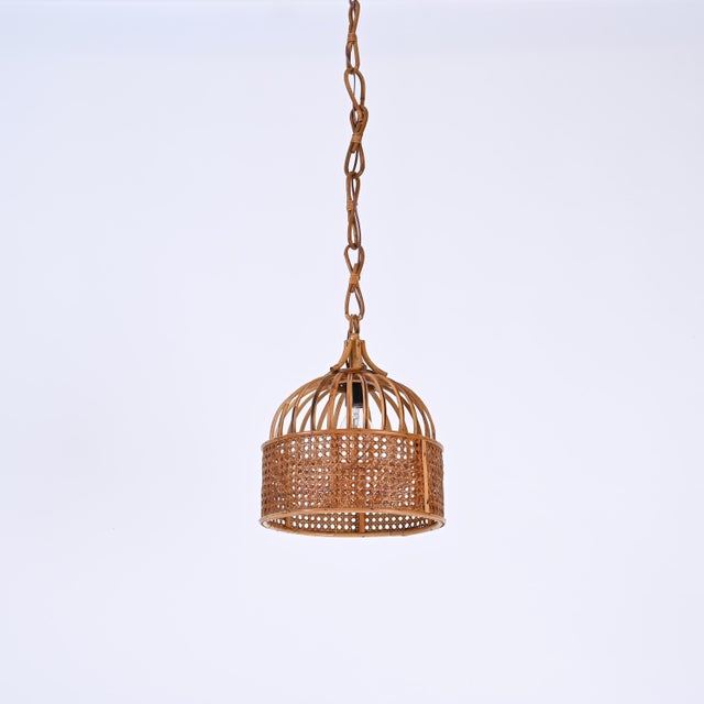 French Riviera Round Pendant in Rattan and Wicker, Italy, 1970s For Sale - Image 4 of 12