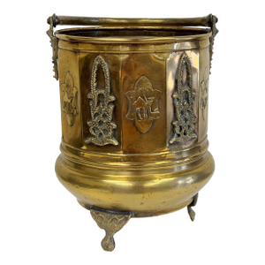 Antique Camel Motif Moroccan Footed Brass Cachepot