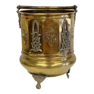 Antique Moroccan Footed Brass Cachepot With Camel Motif For Sale