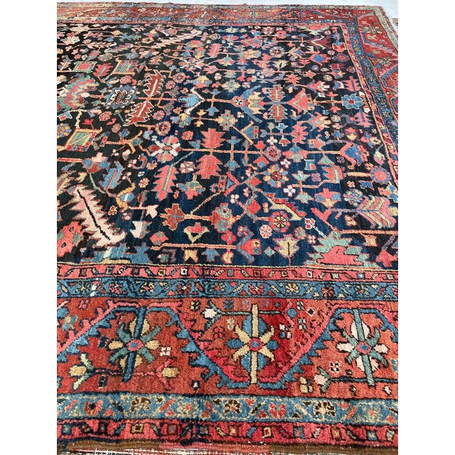 1920s NORTHWEST PERSIAN HERIZ VILLAGE CARPET Century Old Indigo-Ground Organic Wool & Dyes 8.9 x 11.9 For Sale In Milwaukee - Image 6 of 17