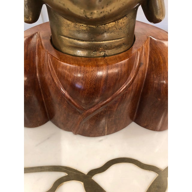 Bronze Buddha Statue on Wooden Base For Sale - Image 11 of 13