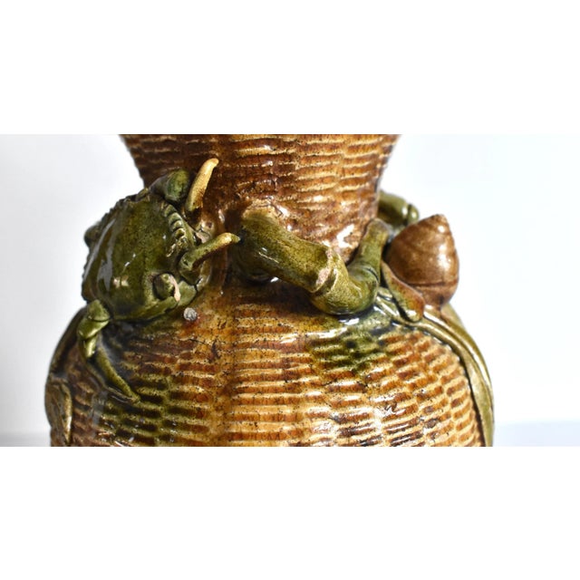 Antique Meiji Japanese Basketweave Vases With Crabs and Snails - a Pair For Sale - Image 10 of 13