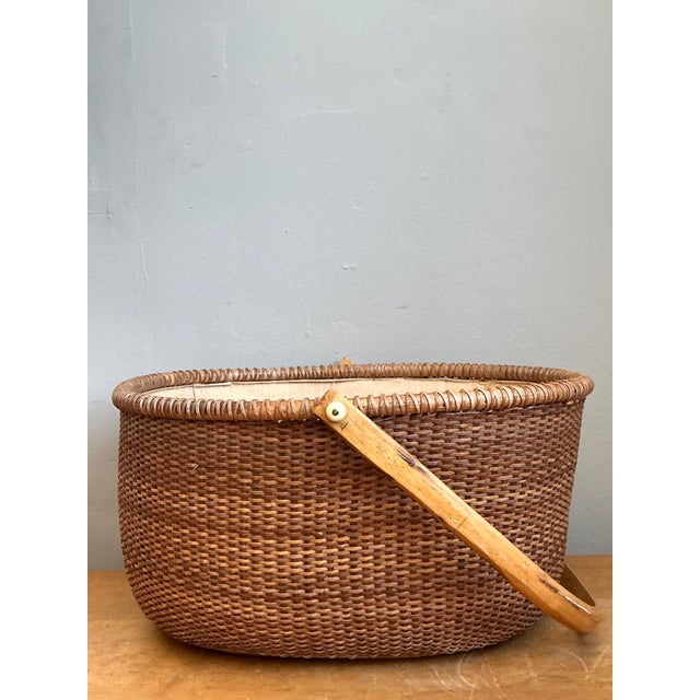 Vintage Shaker Handled Woven Rattan Basket For Sale - Image 14 of 16