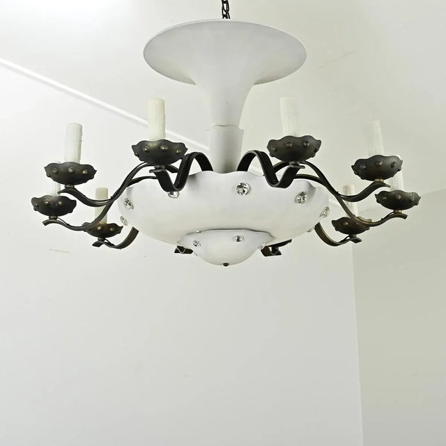 Mid 20th Century French Vintage Art Deco Style Tole Chandelier For Sale - Image 5 of 12