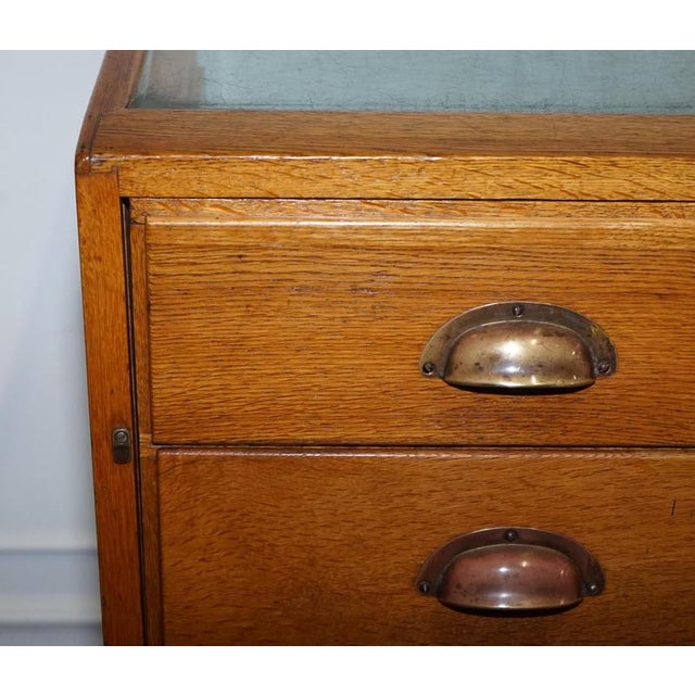 Antique Victorian English Oak Haberdashery Shop Counter with Glass Panels, 1920s For Sale - Image 15 of 18