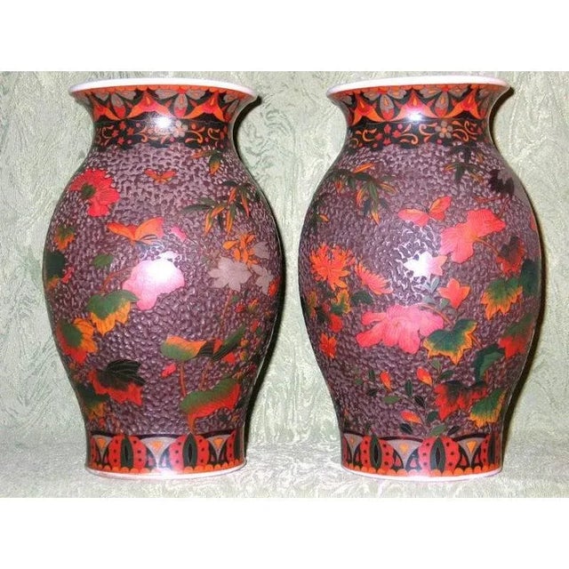 #Late 19th Century Japanese Cloisonne Porcelain Vases Totai Tree Bark - a Pair For Sale - Image 4 of 12