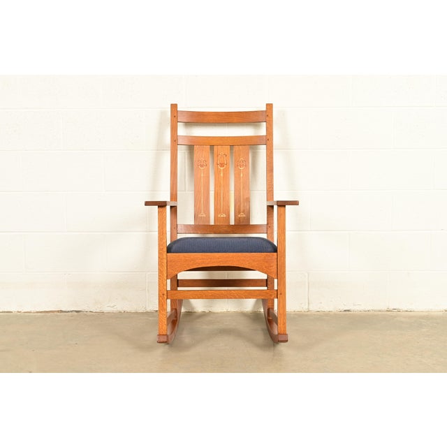 Stickley Harvey Ellis Collection Mission Inlaid Oak Arts & Crafts Rocking Chair For Sale - Image 14 of 14