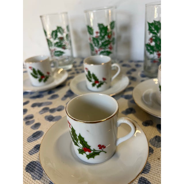 1970s Collection of Vintage Mistletoe Glassware, Espresso Cups With Saucers For Sale - Image 10 of 12
