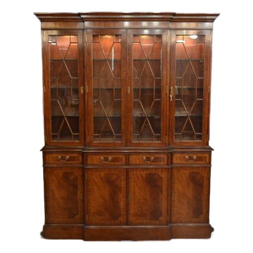 Four Door Traditional Georgian Mahogany Breakfront China Cabinet/Bookcase by Leighton Hall For Sale