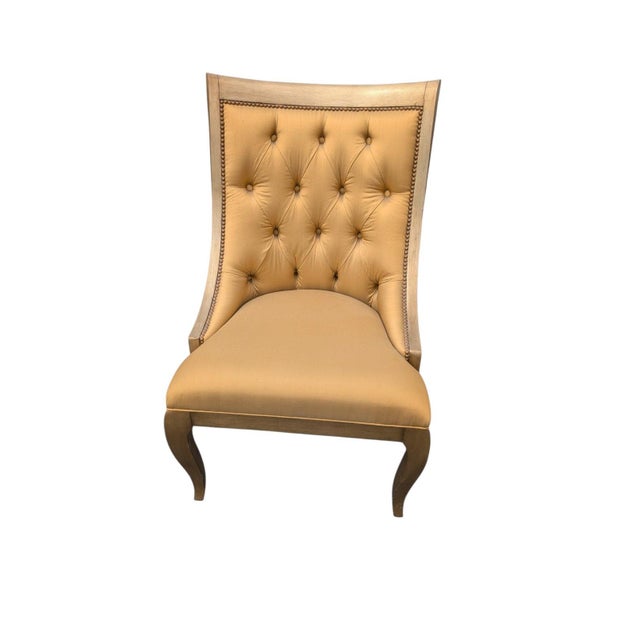 Marge Carson Tufted Gold Dining Chairs With Nailhead Trim, Set of 6 For Sale - Image 10 of 17