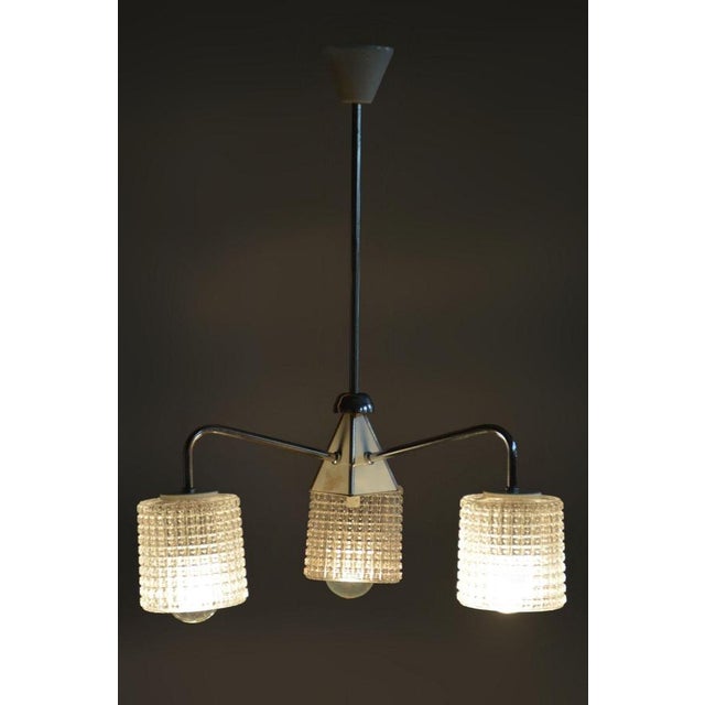 Black Mid-Century Chrome and Opaline Glass Chandelier by Drukov, Czech, 1970s For Sale - Image 8 of 10