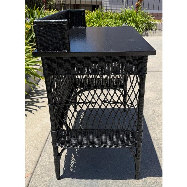 20thc Bar Harbor black painted wicker desk table with a single drawer very good condition. All original condition and very...