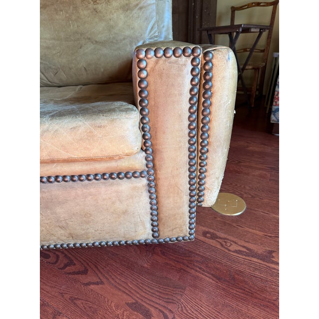 Mid 19th Century Mid 19th Century Knole Style Antique Leather 4 Seater Drop Arm Sofa and 2 Chairs For Sale - Image 5 of 12