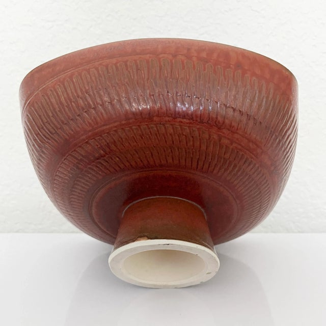 Mid-Century Modern Red Glazed Ceramic Pedestal Bowl For Sale - Image 3 of 5