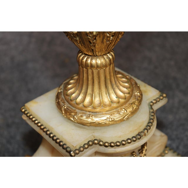 Stone Pair French Louis XVI 19th Century Ormolu Mounted Alabaster Lamps For Sale - Image 7 of 16