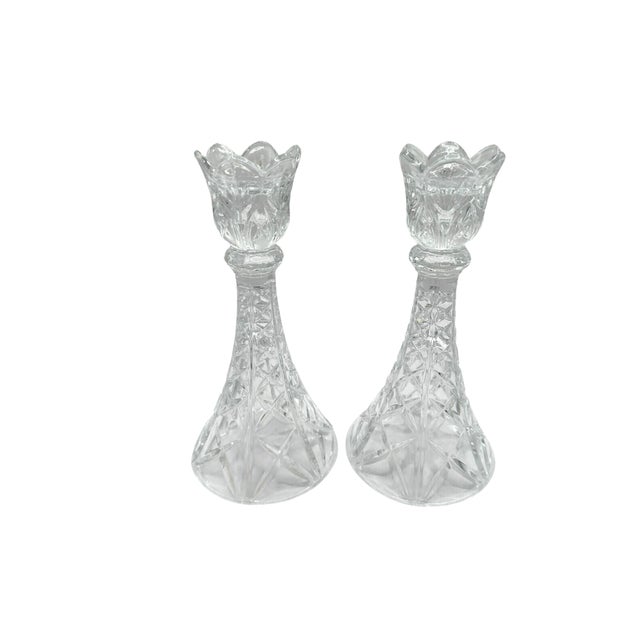 Vintage DePlomb 24% Lead Crystal Candlestick Holders - Set of 2 For Sale - Image 12 of 12