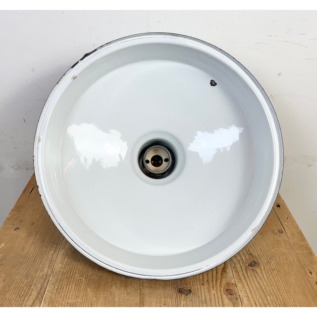 Industrial Light Blue Enamel Factory Pendant Lamp, 1960s For Sale - Image 16 of 18