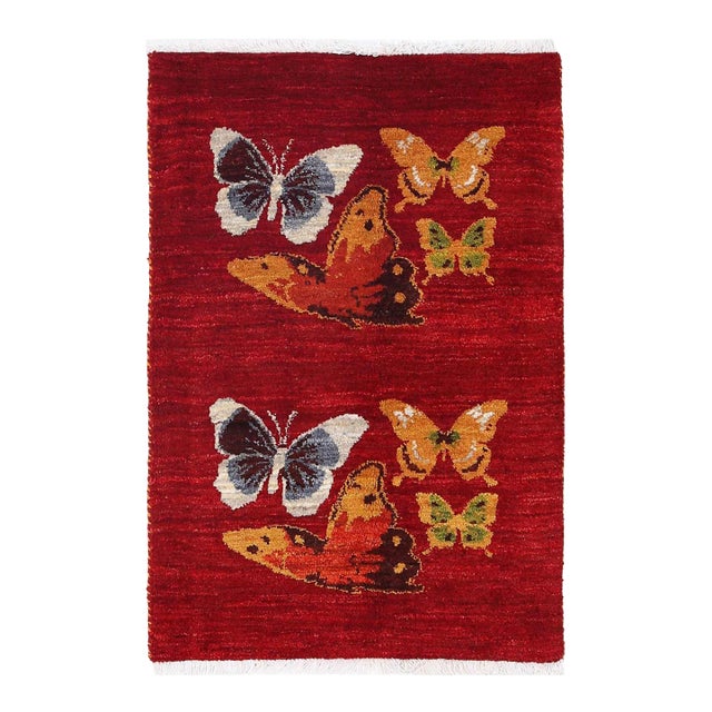 Red Color Fine Hand Knotted Persian Gabbeh For Sale