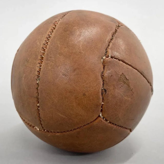 Vintage Brown Leather Medicine Ball, 1930s For Sale - Image 3 of 6