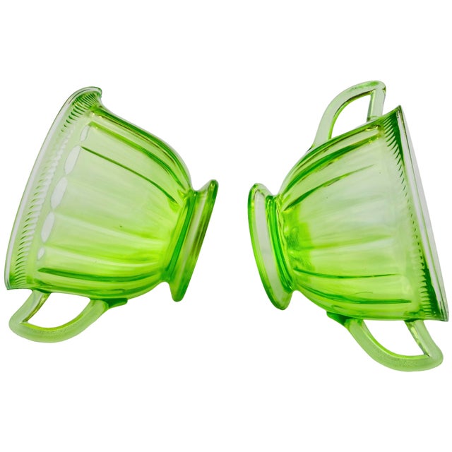 Early 20th Century Handblown Green Fluorescent Glass-Art Sugar & Creamer- 2 Pieces For Sale - Image 4 of 8